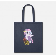 Unicorn Flowers Navy Tote Bag